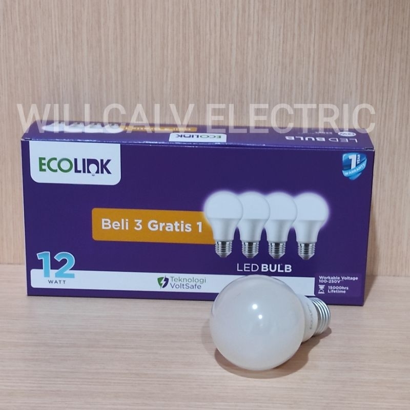 Lampu ECOLINK led bulb Multipack 12W isi 4 (3+1) cahaya putih E27 / lampu ECOLINK led bulb 12W