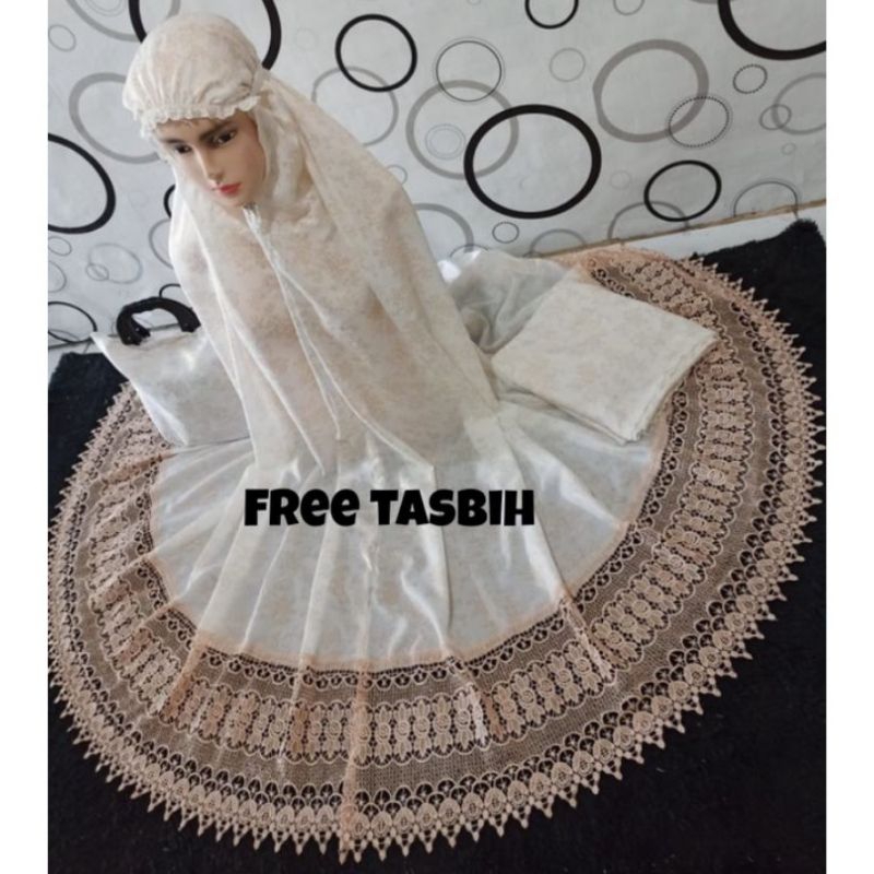 MUKENA PUTIH PRADA GLITER RENDA KEONG/MUKENA MEWAH/MUKENA HANTARAN