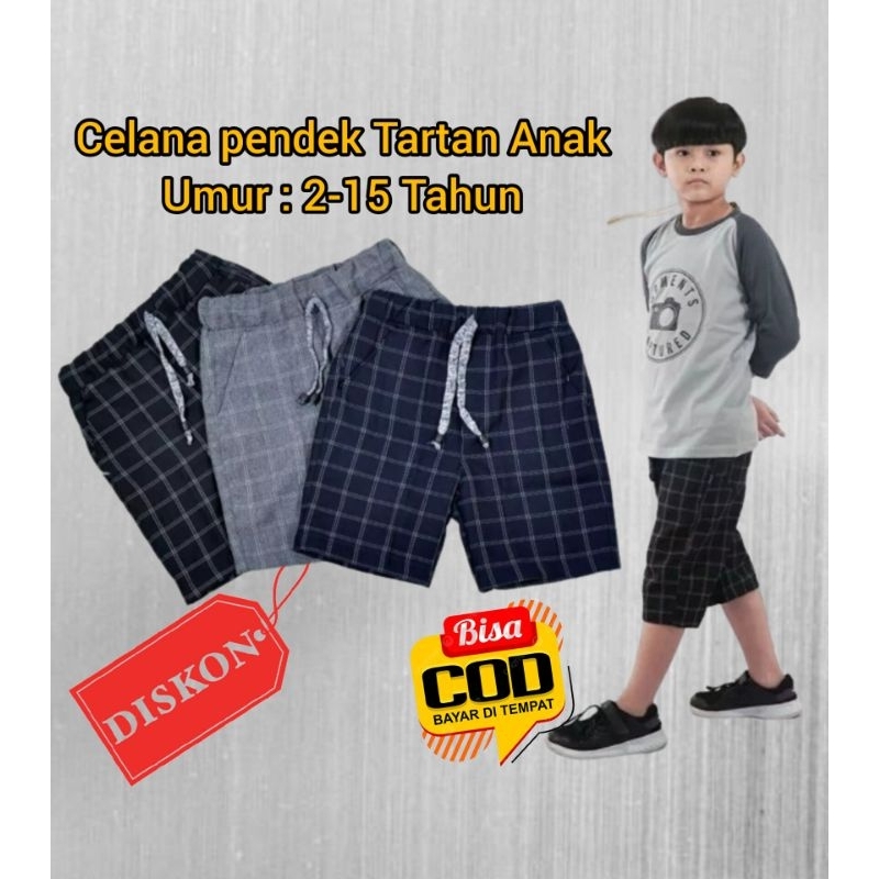 Celana Anak Tartan pendek Cowok Cewek | Celpen Motif Kotak Size Umur 2 - 14 tahun | Celana Anak Laki