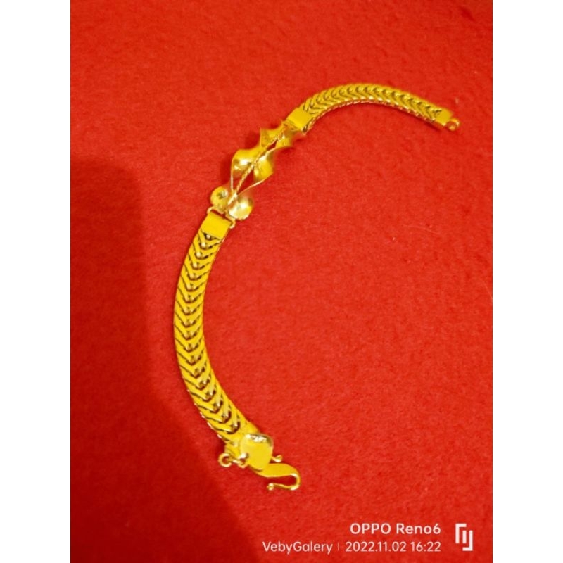 gelang plat ulir Kuningan koin wrn kuning 24k