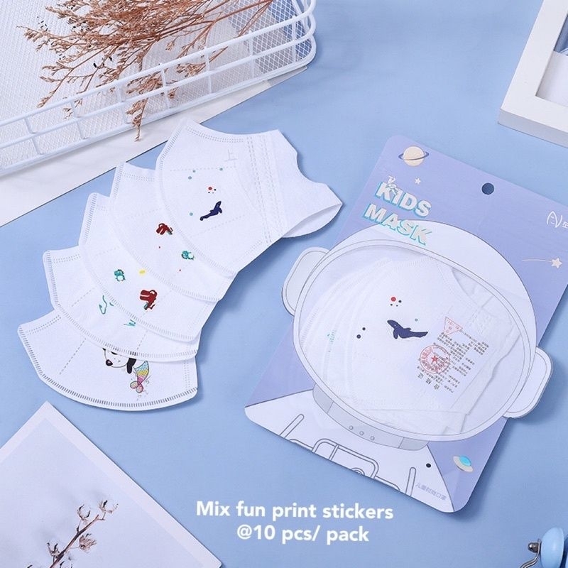 10PCS MASKER ANAK DUCKBILL 3D STEREO TALI LEBAR MOTIF KARAKTER LOGO STIKER CUTE BINATANG COWOK CEWEK