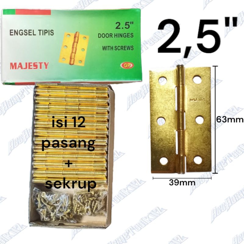 ENGSEL PINTU KUNING GOLD TIPIS 2# , 2,5# , 3# PER SET 1 PASANG PAIR MAJESTY ENGSEL KUPU KUPU PINTU BESI KAYU ALUMINIUM JENDELA KAMAR MANDI