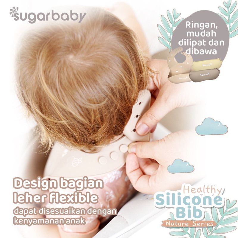 SUGAR BABY - HEALTHY SILICON BIB - Sugarbaby Dino and bunny Celemek Silikon Slabber Waterproof - Perlengkapan Mpasi Anak