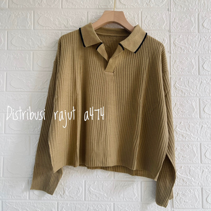 KAKAKNA POLO SWEATER RAJUT POLOS ATASAN LENGAN PANJANG WANITA