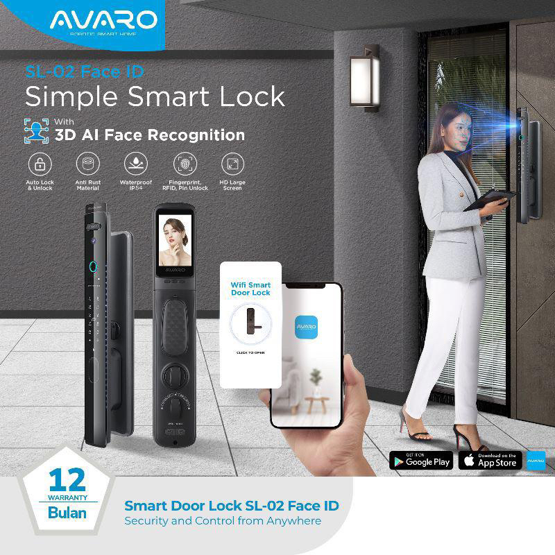 Avaro Smart Door Lock SL-02 Face Id kunci pintar Otomatis App Original