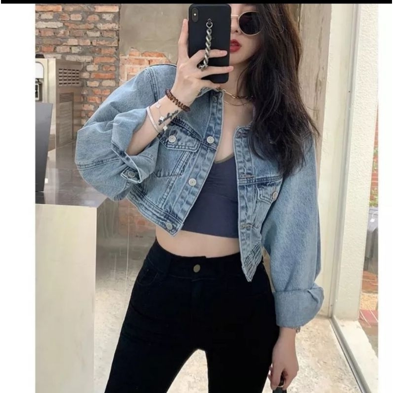 JAKET JEANS CROP WANITA LENGAN PANJANG MODEL TERBARU