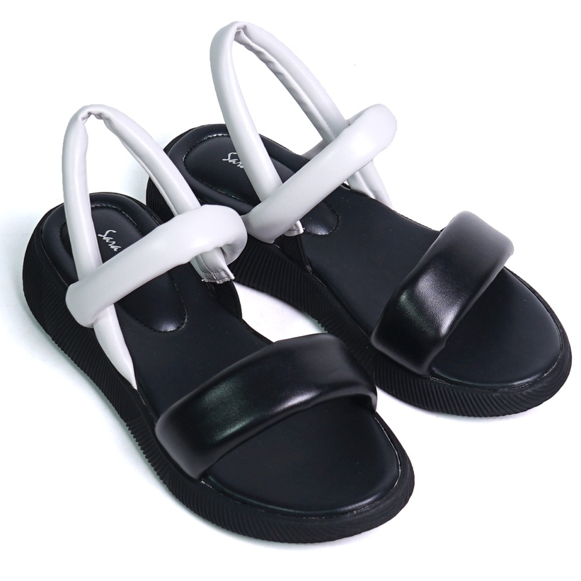 SARASARA YUK - LARA Sepatu Sandal Wanita Wedges Tinggi 4cm Model Tali Strap belakang Hak Sole 4 cm Spatu Sendal Gunung Cewek  Size 36 37 38 39 40 Sara sara Warna Black White Hitam Putih Cewe Kekinian Premium Terbaru Shoes Ori Original Mall Official Store