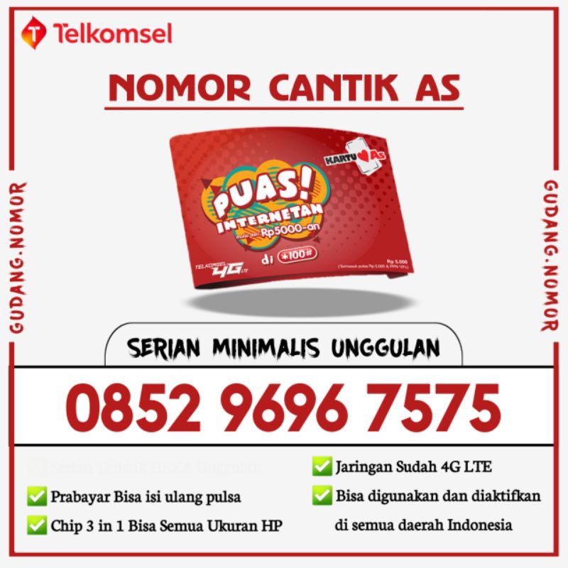 Nomor Cantik Telkomsel Kartu AS Cantik 9696 7575