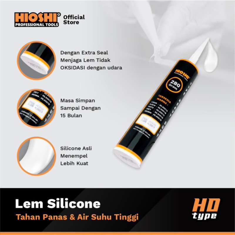 HIOSHI Lem Kaca Sealant Botol 280 Gram Silikon Silicone Akuarium Bening Hitam Putih