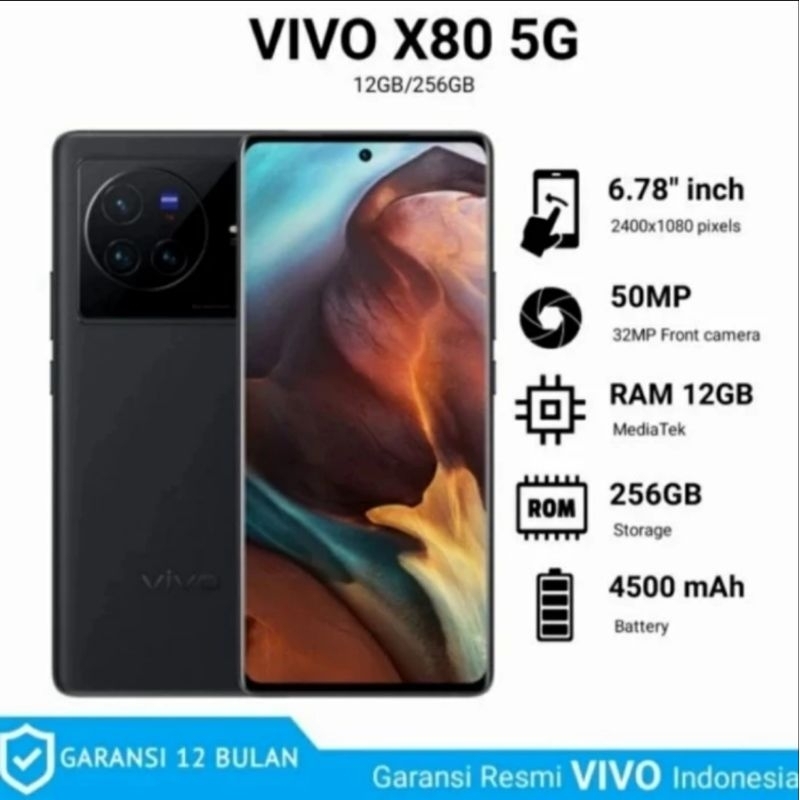 VIVO X80 5G 12/256GB NEW GARANSI RESMI RAM 12GB ROM 256GB