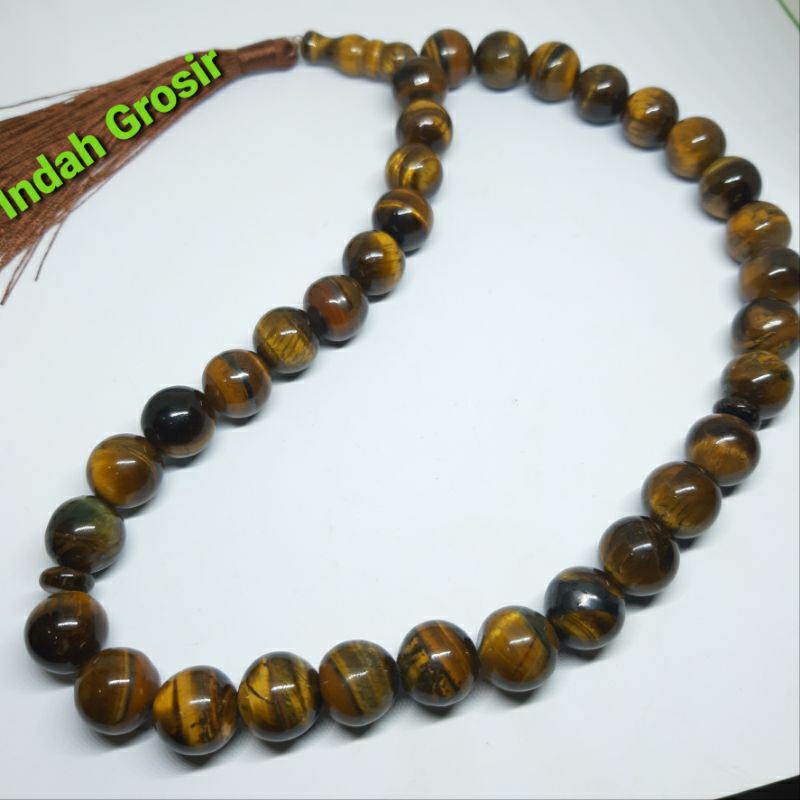 TASBIH BATU NATURAL TIGER EYE SPAH 12MM 33BUTIR