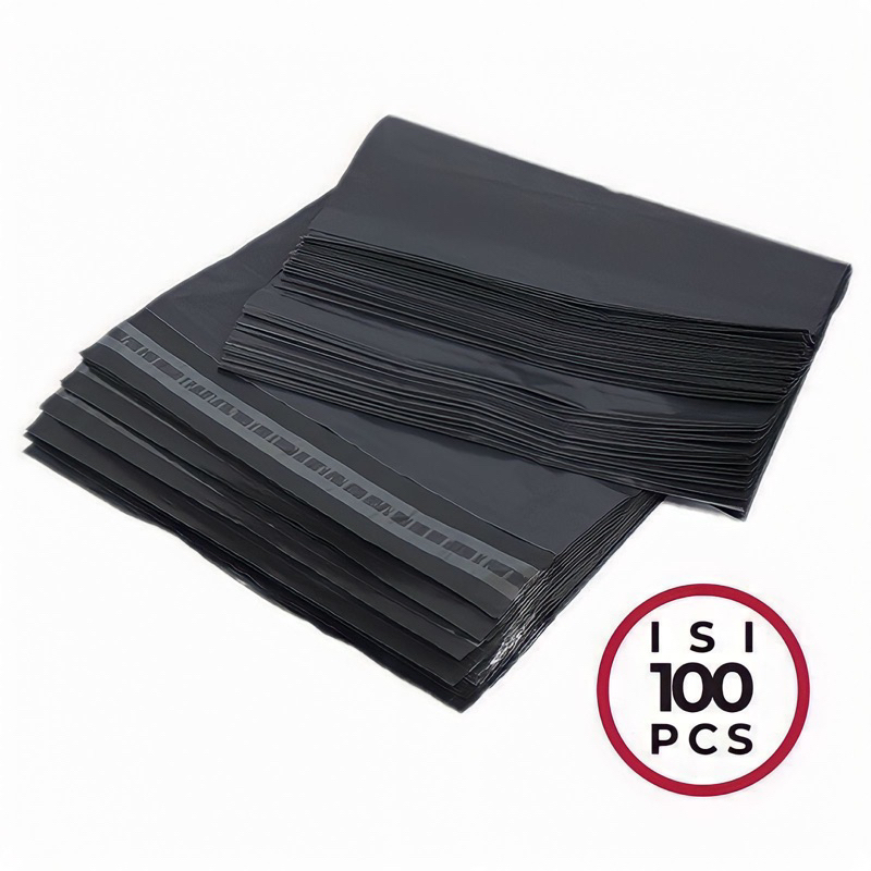 Polymailer Plastik Packing LDPE 20X30CM Hitam Glossy Isi 100PCS