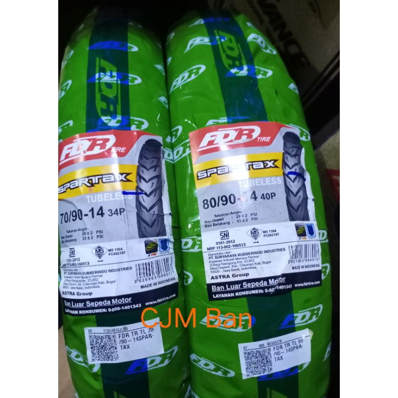 Paket ban tubeless FDR Spartax Federal 70/90-14 dan 80/90-14 for Mio J/Mio soul/Mio M3/Mio GT/soul G