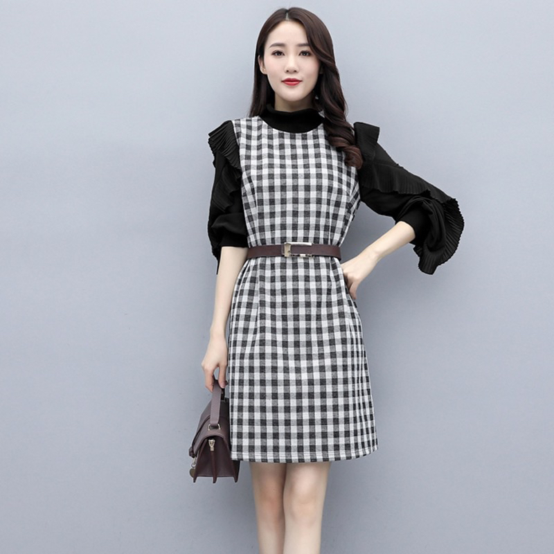 Dress Fashion Pullover Versatile Plaid M352