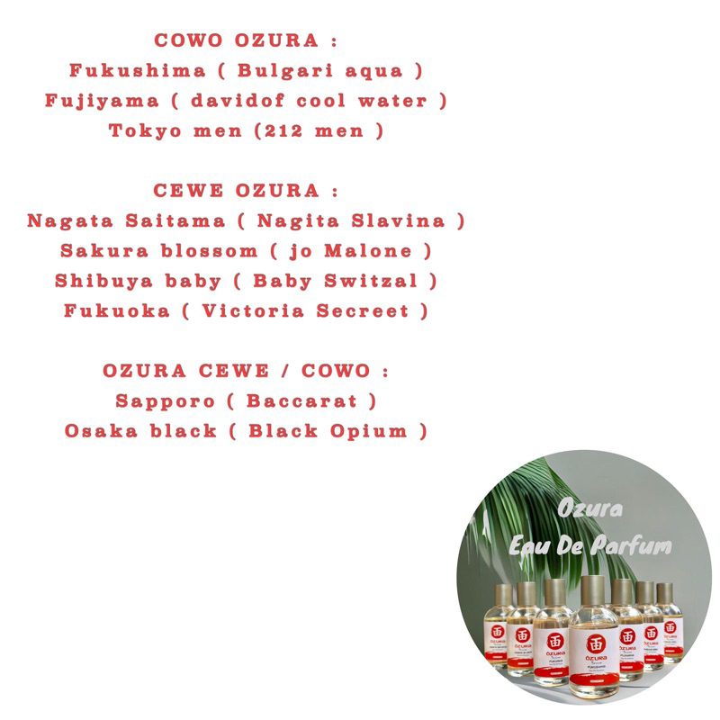 PARFUM OZURA UNISEX 50ml / WANGI TAHAN LAMA( BPOM )