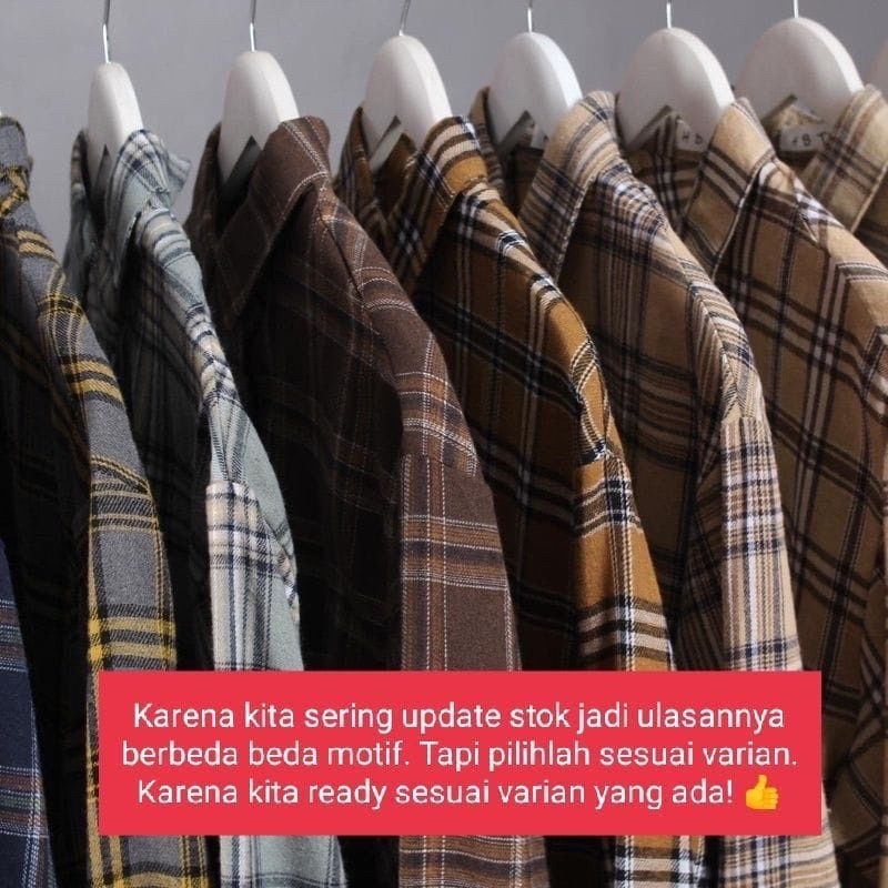 kemeja flanel pria over size jumbo XXL XXXL lengan panjang