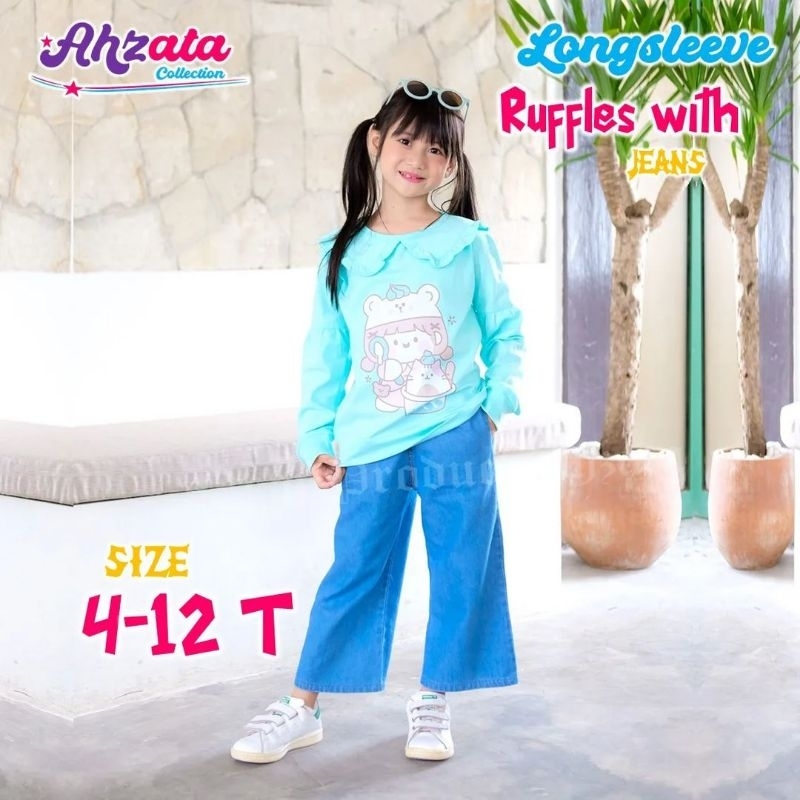 Ready ‼️ Set Long Sleeve Jeans Kulot by #Ahzata / Set Anak Perempuan Terbaru