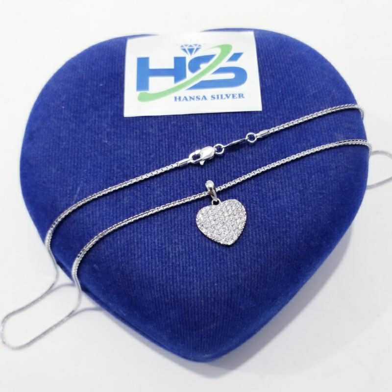 Kalung Perak Wanita Silver Asli 925 Lapis Emas Putih Italy Santa Liontin Love - Kalung Pria Wanita Anti Karat