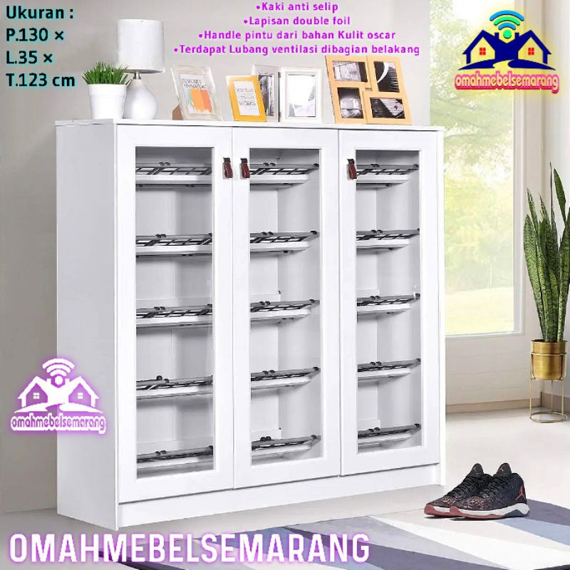 Lemari sepatu LS DAISY Almari rak tempat sepatu pintu kaca minimalis putih