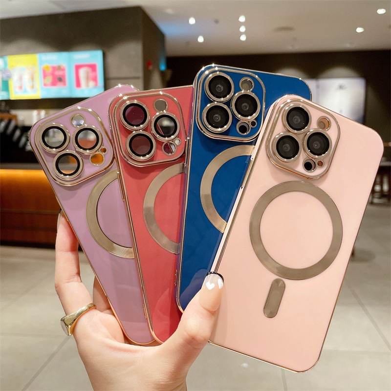 CASE TPU PLAIN LIST FULL WARNA IPHONE MAGNETIC MAGSAFE CHARGING