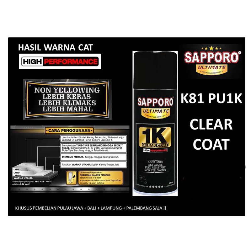 Sapporo Ultimate PU 1K Clear Coat / Sapporo Spray / Pilok / Pylox