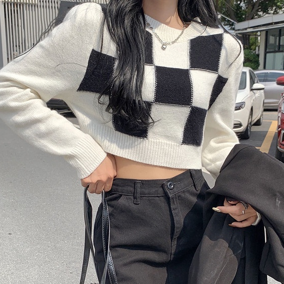 Crop Top Korea Style Kisi Sweater Crop Lengan Panjang Wanita atasan wanita blouse gardigan wanita