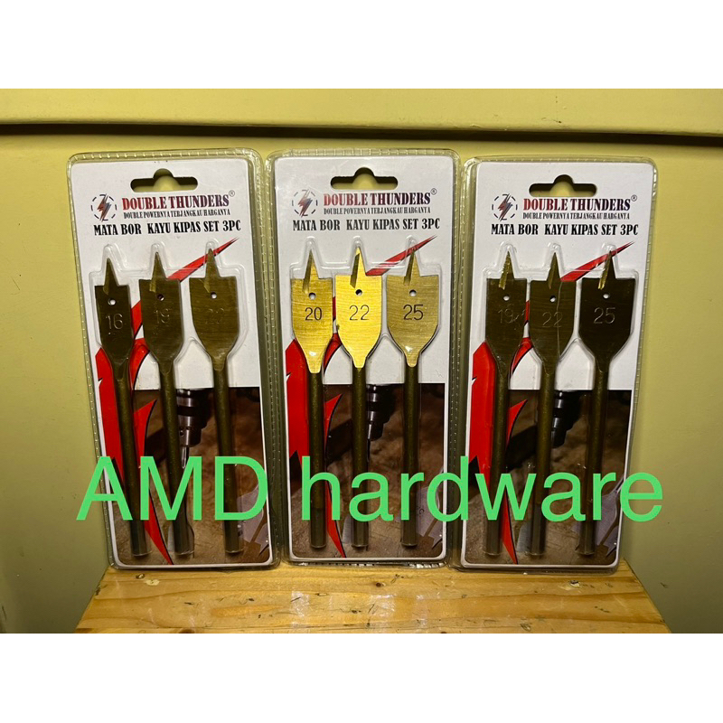 MATA BOR KIPAS SET 3Pcs Pelubang Kayu Triplek Gypsum 16 19 20 22 25 mm isi 3 pcs