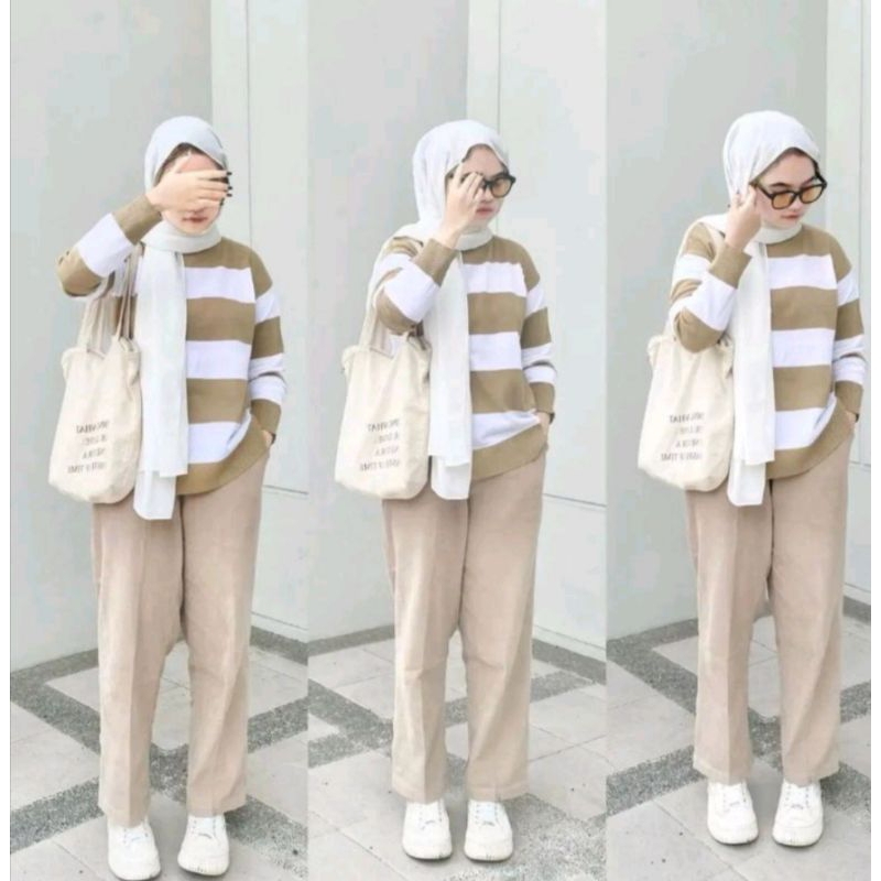 SWEATER EIRA JUMBO / BAJU RAJUT WANITA LENGAN PANJANG STRIP BLASTER / SIZE L,XL,XXL