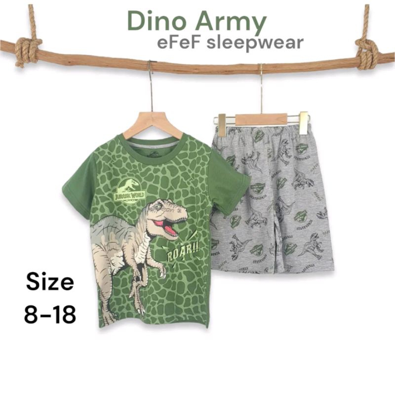 efef setelan kaos anak laki-laki Dino Army