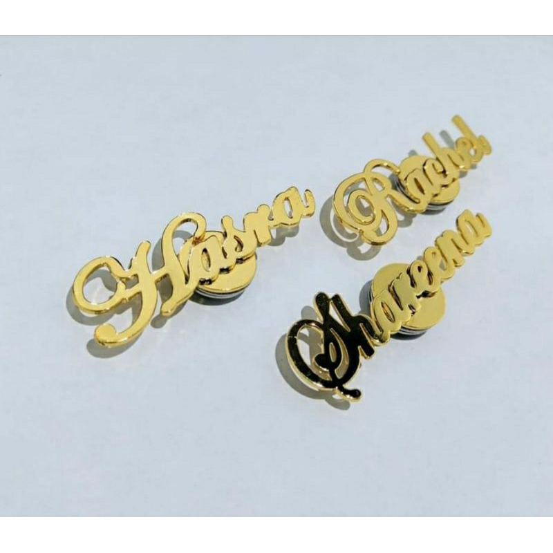 pin nama custom maghnet nama lapis emas bros nama custom gold halus ukir nama custom brooch tagname 