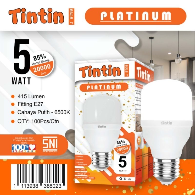 Lampu LED Bulb T Tin Tin Tintin Platinum 5watt 10watt  15watt 20watt Cahaya Putih bergaransi