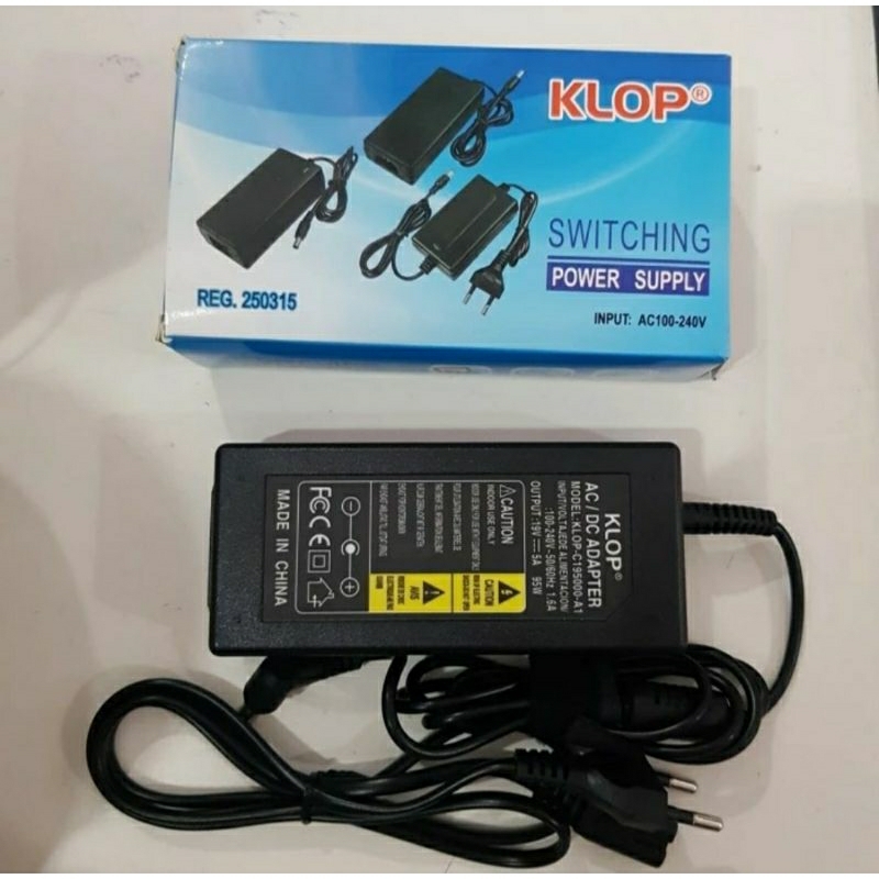 Adaptor KLOP 19v 5A jek DC biasa dan jarum plus kabel AC angka 8