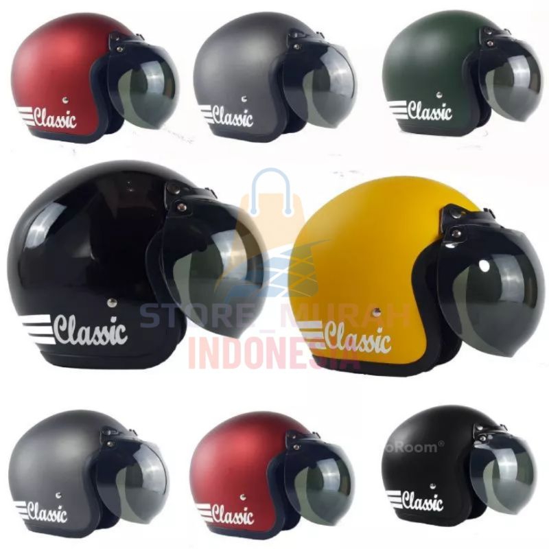 [ COD ] HELM BOGO CLASSIK GARIS TIGA KACA DATAR/CEMBUNG PACKING FREE BOX-1