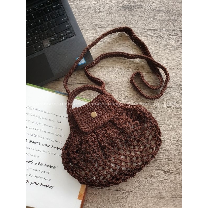 LC net bag handmade / net bag rajut / LC crochet net bag coklat