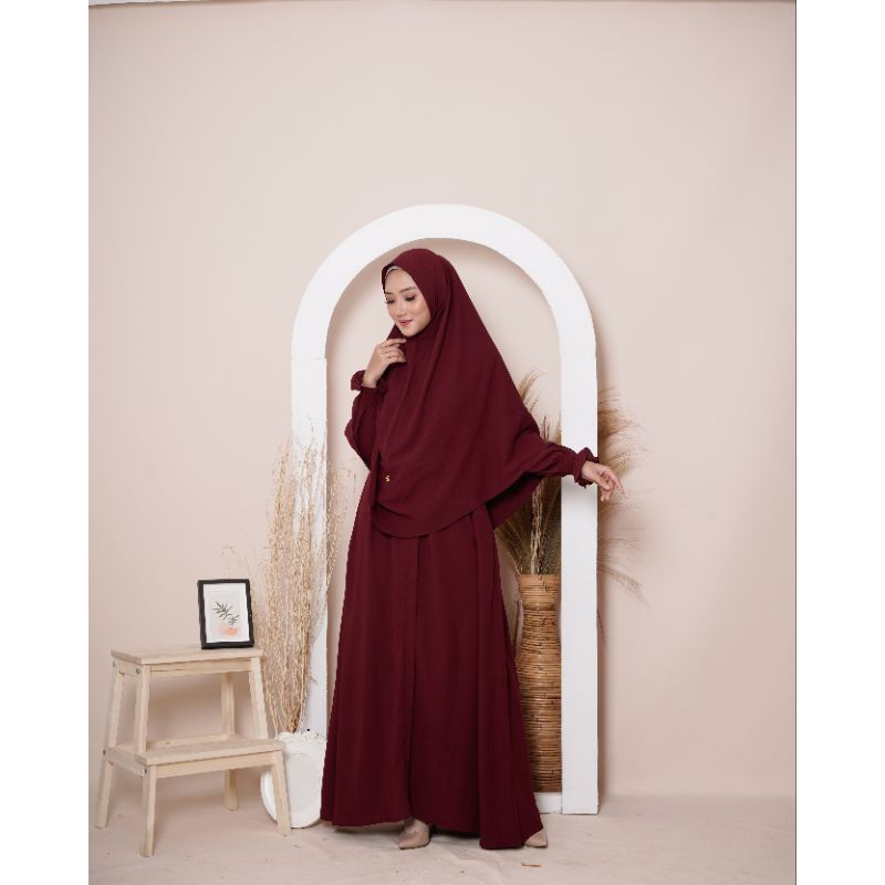 GAMIS ABAYA SET HIJAB SYARI POLOS MURAH MERAH MAROON MARUN