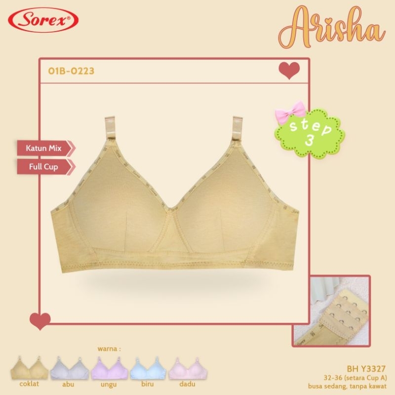 Sorex Young Bra Remaja Busa Tanpa Kawat Kait 3 Setara Cup A to B Step 3 Harian BH Y 3327 Arisha