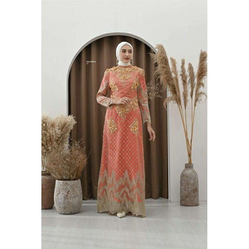 SOLEMIO MAXODRESS / GAUN PANJANG / BAJU PESTA MUSLIM BRUKAT IMPORT S - XXL