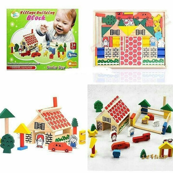 Village Building Block - Mainan Edukasi - Wooden Toys 963