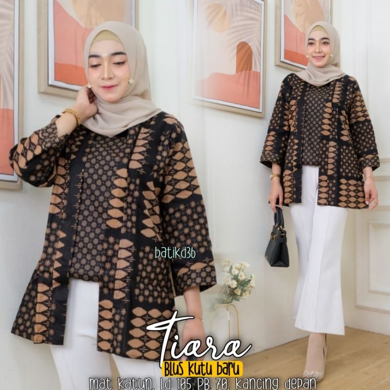 Baju kondangan wanita murah simpel Blouse kutubaru batik katun halus etnik kasual sogan atasan baju 