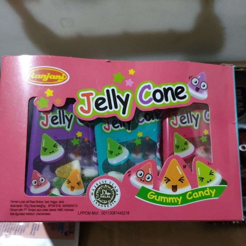 

ranjani jelly cone gummy candy permen lunak jeli rasa stroberi , apel, anggur, jeruk