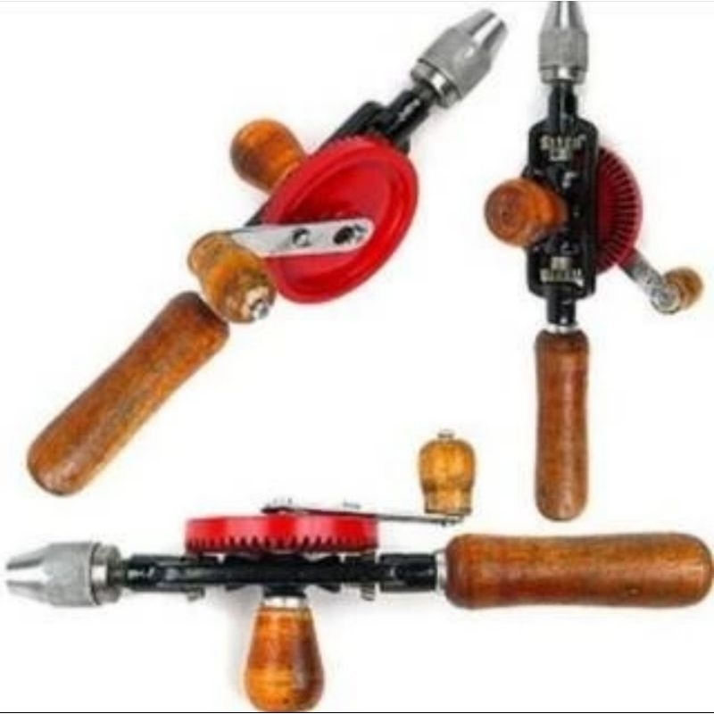 Bor tangan manual hand drill gagang kayu