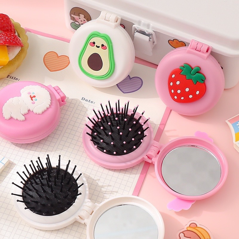 sisir cermin lipat lucu kaca mirror compact kartun portable