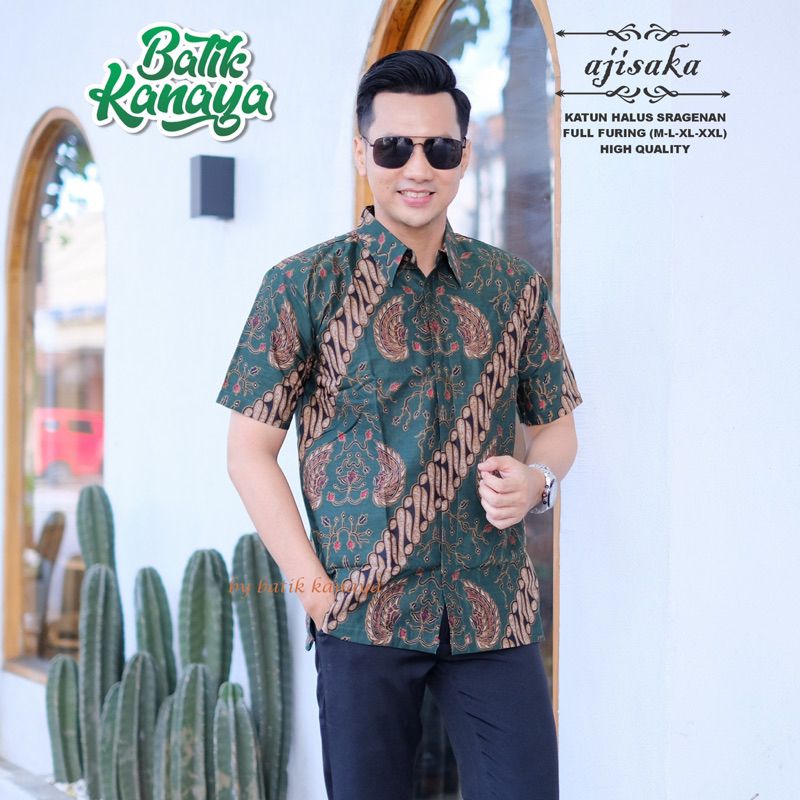 AJISAKA batik pria lengan pendek Full Furing Bahan Katun PREMIUM