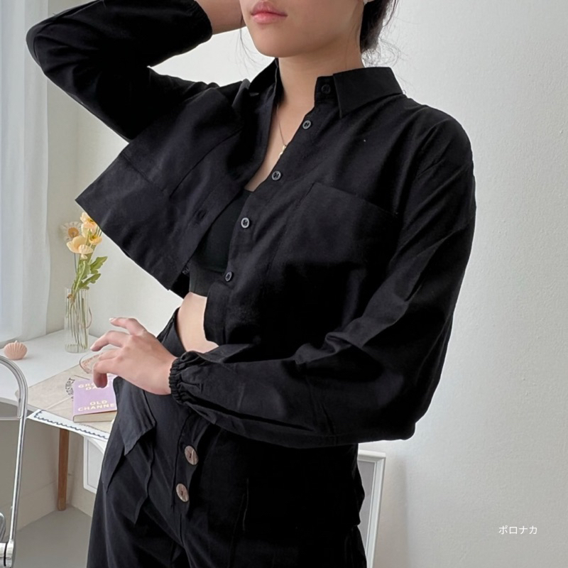 PORONAKA - YUKA Linen Blouse Pocket Kemeja Longsleeve