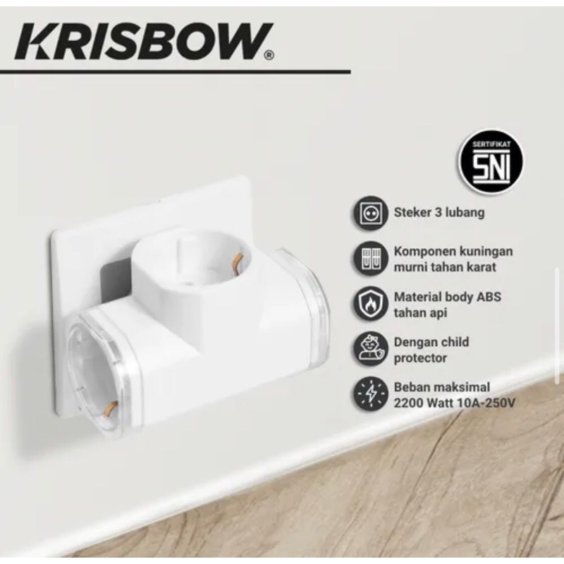 KRISBOW COLOKAN LISTRIK 3 LUBANG+SAKLAR/STEKER T/ACE STEKER ARDE 3 ARAH/KEISBOW STOPKONTAK/KRISBOW 3WAY ADAPTOR W/ SWITCH 8818S