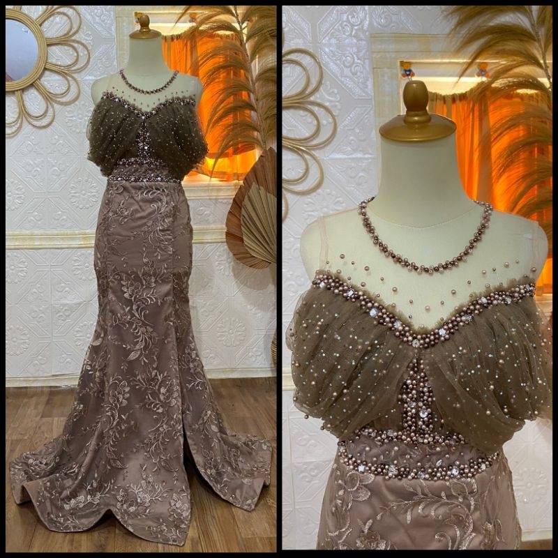 Dress pesta duyung / baju singer penyanyi mermaid / tile bordir mutiara