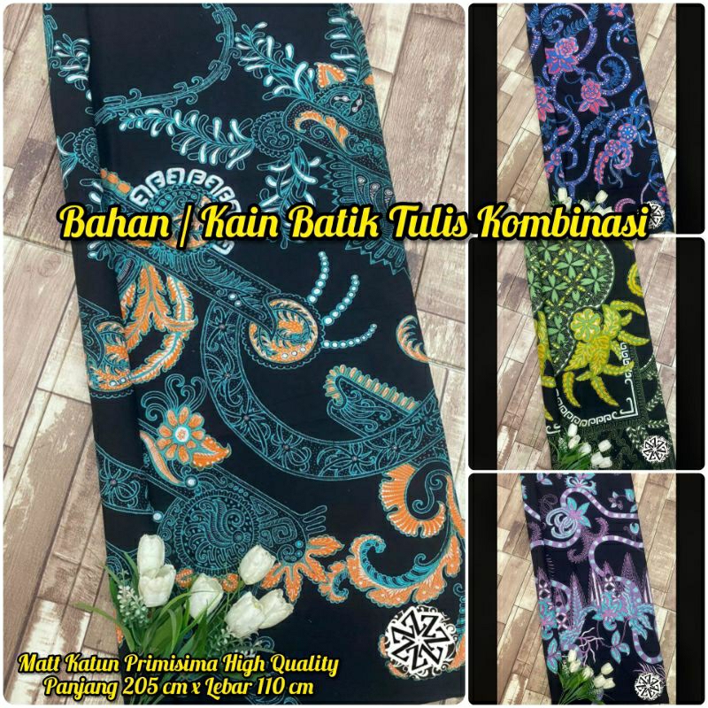 Bahan Kain Batik Tulis Kombinasi Katun Primisima High Quality warna dasar hitam