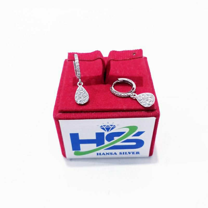 Anting Perak Wanita Asli Silver 925 Lapis Emas Putih Model Jepit Agogo Oval Bulat Dan Love - Anting Wanita Anti Karat