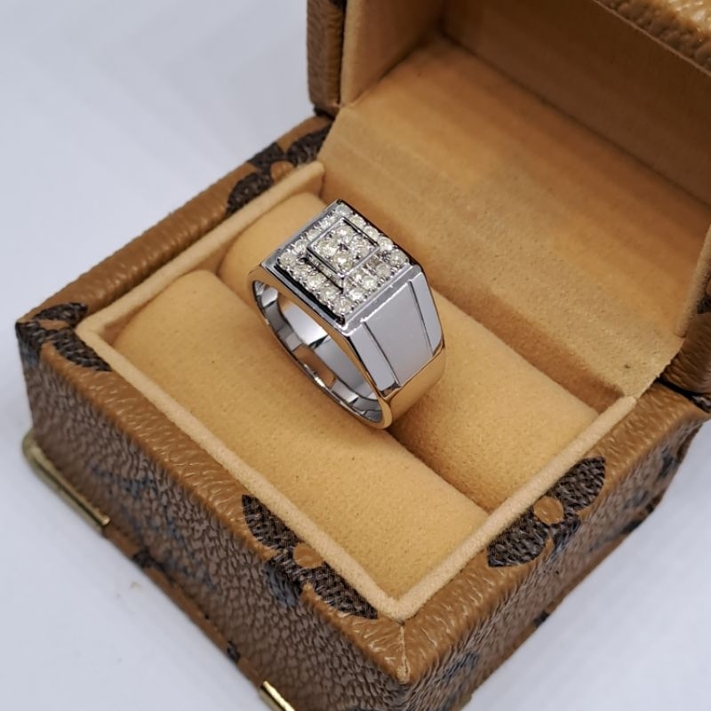 Cincin Berlian Asli Pria Perak Silver Free Memo