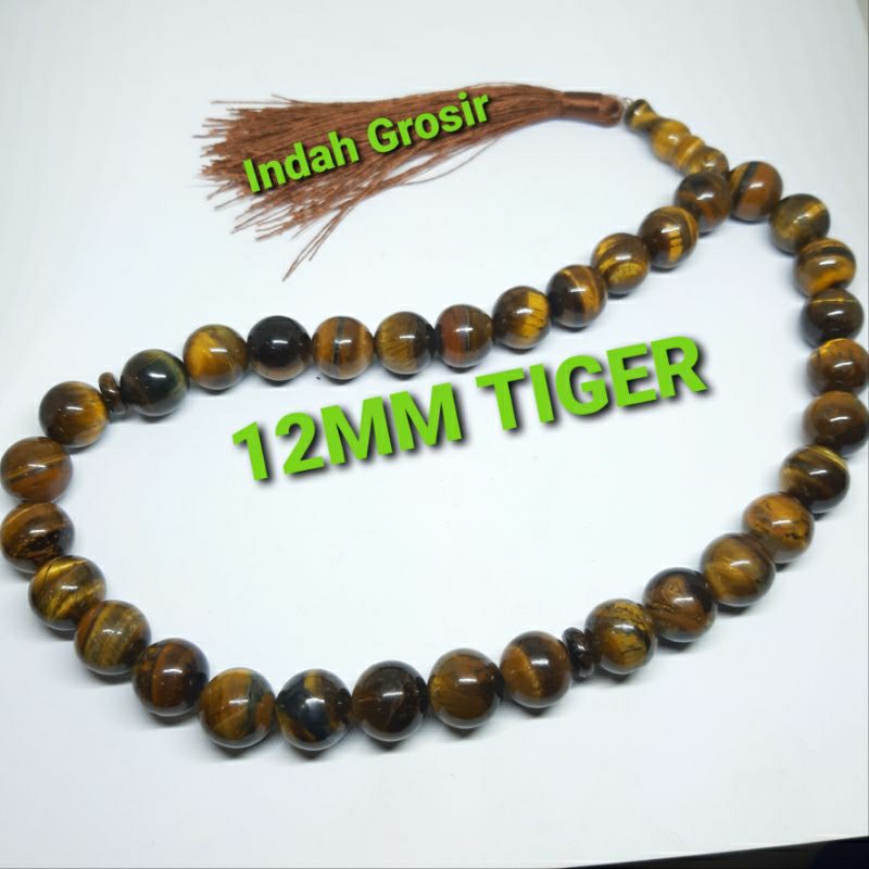 TASBIH BATU NATURAL TIGER EYE SPAH 12MM 33BUTIR